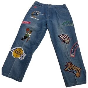 Y2K NBA Unk Basketball Team Embroidered Team Sportswear All Over Jeans Sz 36